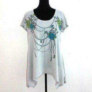Change Up, Light Gray Floral T-Shirt with little shiny studs details